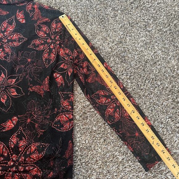 Y2K Top Womens Size Large Black Red Floral Mesh Fairy Grunge Whimsigoth Button - Picture 11 of 11